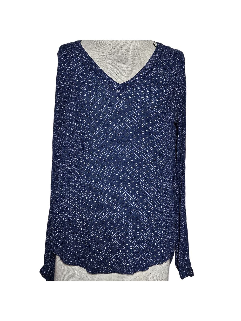 Navy Blue V-Neck Long Sleeve Blouse Size 6
